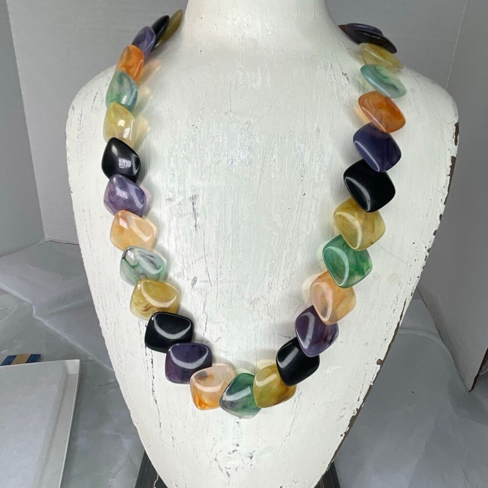 Vintage square multicolored marbled lucite necklace.